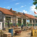 ilsutrasi sekolah sedang direhab