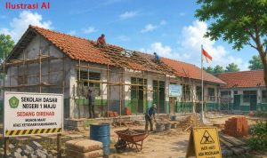 ilsutrasi sekolah sedang direhab