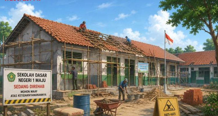 ilsutrasi sekolah sedang direhab