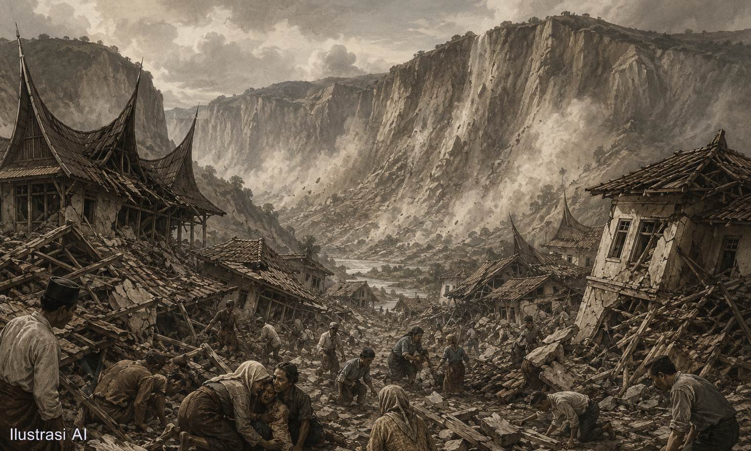 ilustrasi gempa sumani-sianok 1926